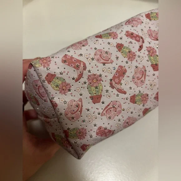 Pink coastal cowgirl cowboy boot cosmetic bag - Picture 2 of 4